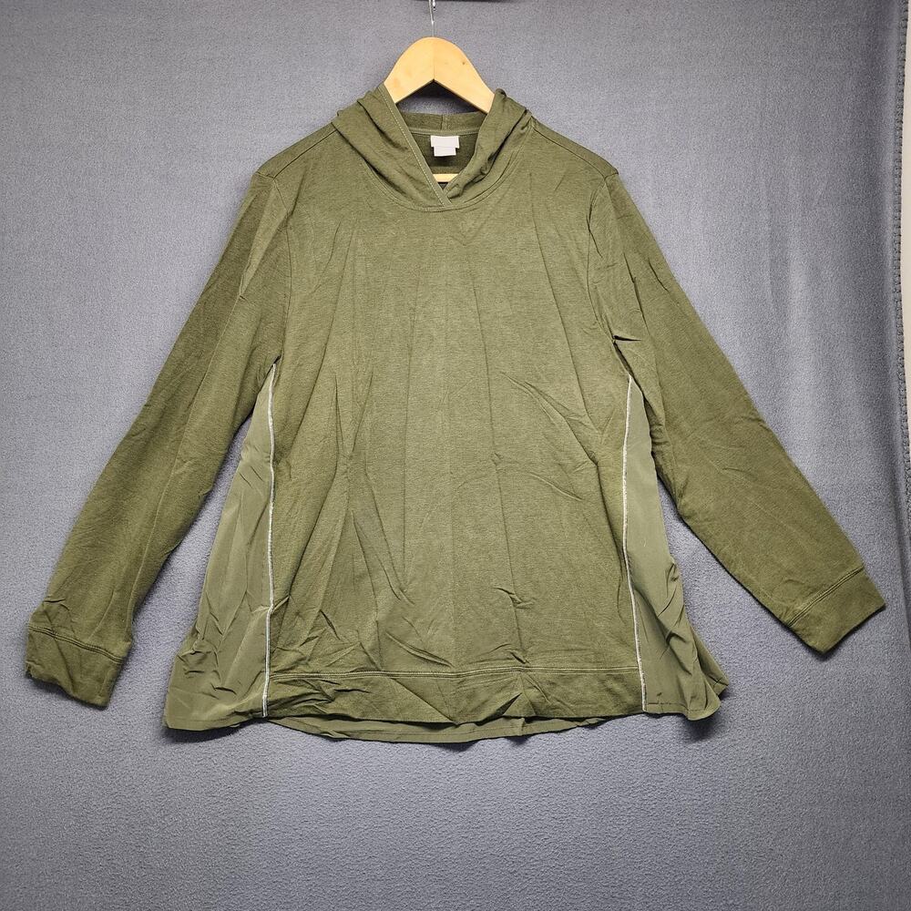 Chico's Zenergy Hoodie Womens 3 16/18 Green Mixed Media Long Sleeve Tunic Top
